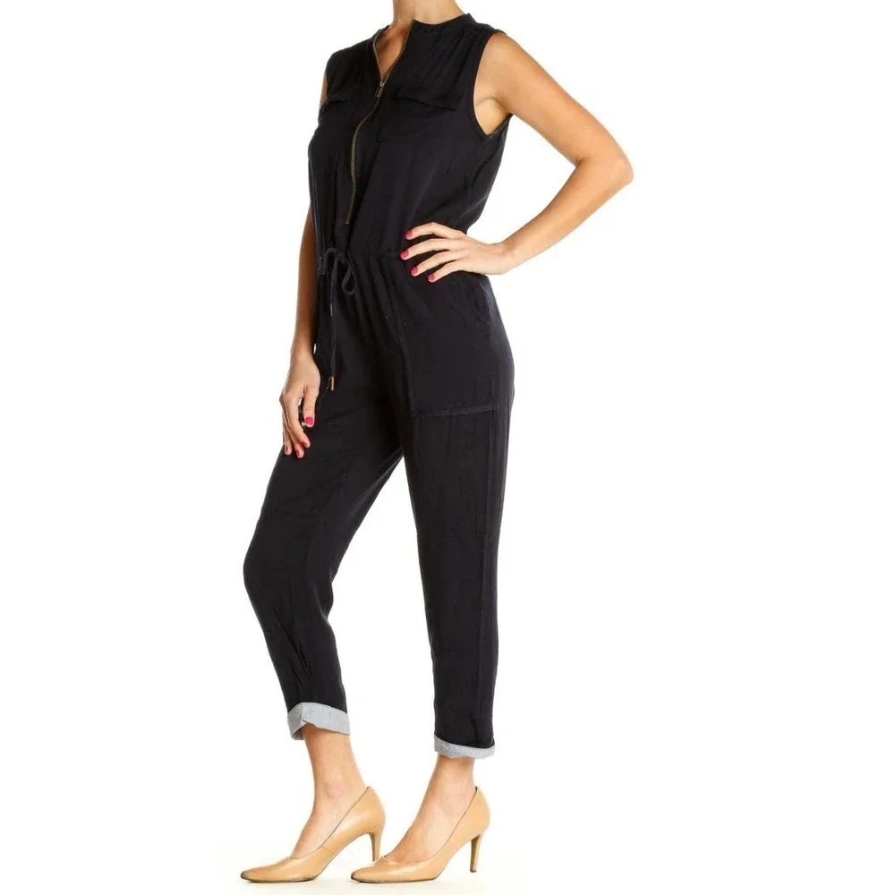 ANTHROPOLOGIE Elevenses Modern Straight Leg Jumpsuit  Navy Sz XXS - Picture 9 of 12